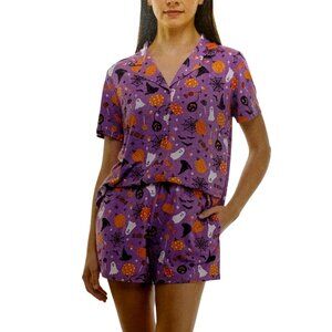 Jaclyn Halloween Women's L Purple Short Sleeve Pajama Ghost & Pumpkin K1175